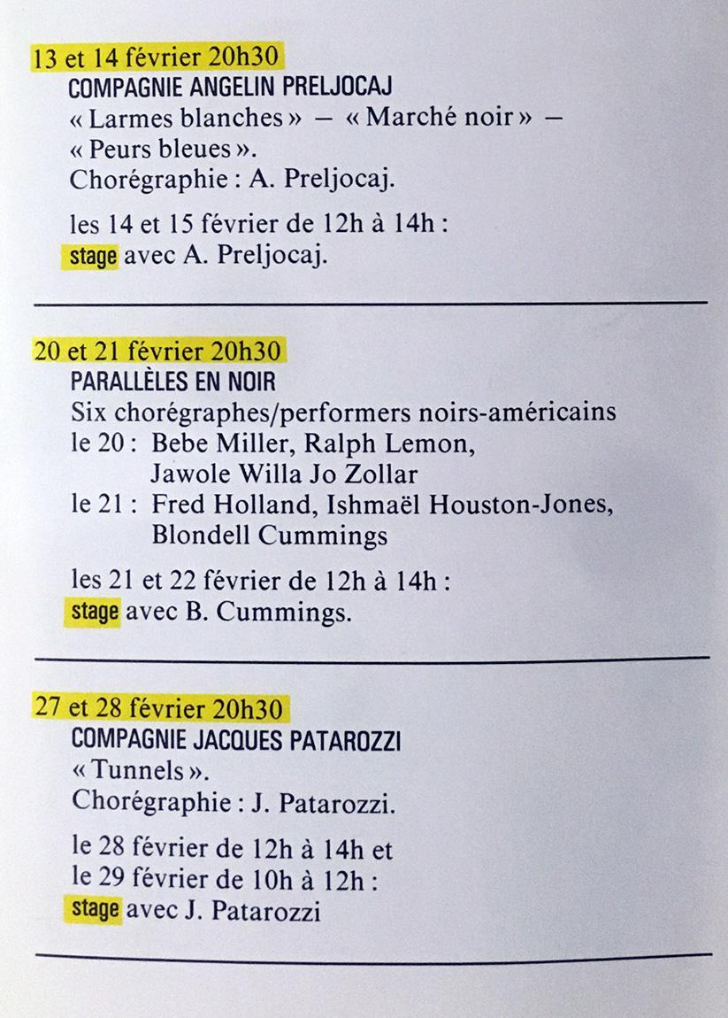 1987, Salle Patiño, programme d’automne